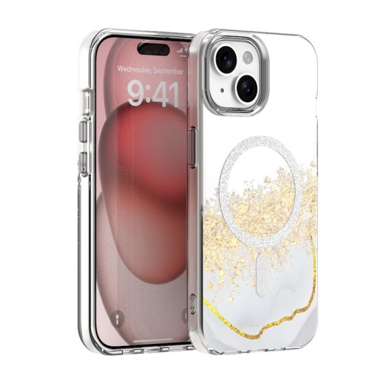 Epoxy MagSafe Back Case priekš Samsung Galaxy S26 5G - Zelts / Balts - silikona aizmugures apvalks no epoksīda sveķiem / bampers-vāciņš