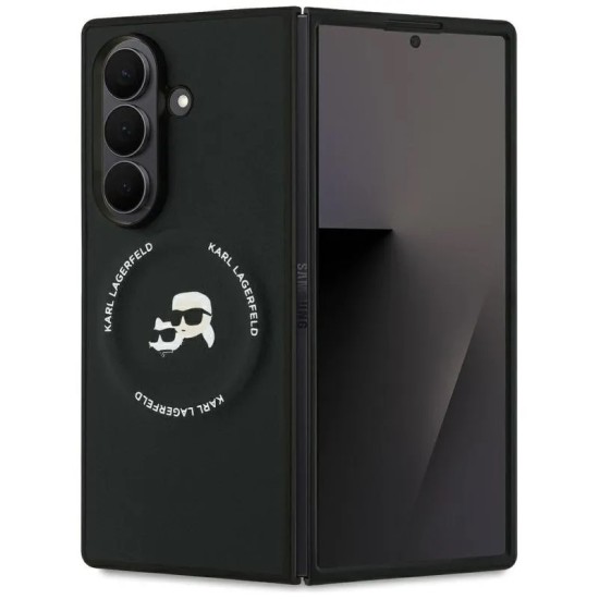 Karl Lagerfeld PU Karl and Choupette Heads Case with MagSafe KLHMZFD7PSMLRKCK priekš Samsung Galaxy Fold7 5G - Melns - mākslīgās ādas aizmugures apvalks