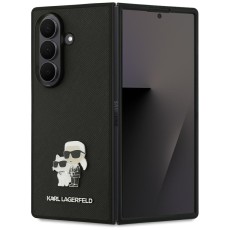 Karl Lagerfeld PU Saffiano Karl and Choupette Case KLHCZFD7SAPKCNPK priekš Samsung Galaxy Fold7 5G - Melns - mākslīgās ādas aizmugures apvalks