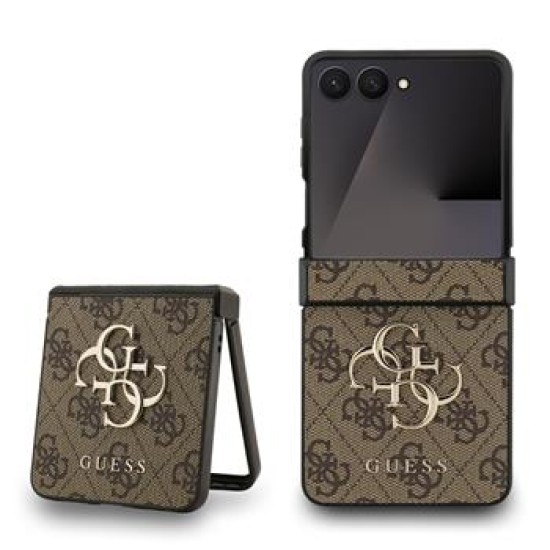 Guess PU 4G Metal Logo Case GUHCZF74GMGBR priekš Samsung Galaxy Flip7 5G - Brūns - mākslīgās ādas aizmugures apvalks