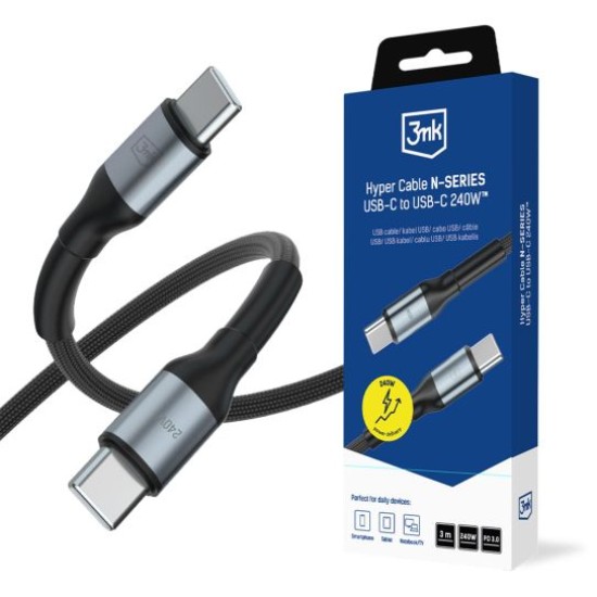 3MK 3M Hyper Cable PD 3.0 240W Fast Charging Type-C to Type-C cable - Melns - USB-C lādēšanas un datu kabelis / vads