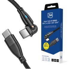 3MK 1M Hyper Cable PD 3.0 100W Fast Charging Type-C to Type-C cable - Melns - USB-C lādēšanas un datu kabelis / vads