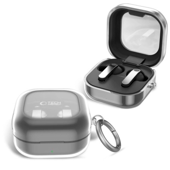 Tech-Protect FlexAir Case priekš Samsung Galaxy Buds 4 / 4 Pro - Caurspīdīgs - silikona apvalks bezvadu austiņu lādēšanas ierīcei ar karabīni