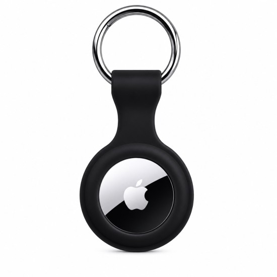 Soft TPU Protector Case with Keychain priekš Apple AirTag - Melns - silikona apvalks / piekariņš bezvadu izsekošanas ierīcei