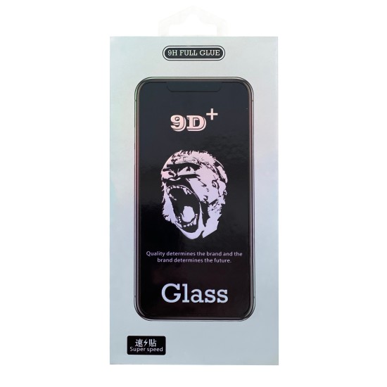 9D Full Glue 9H Tempered Glass screen protector priekš Apple iPhone 12 / 12 Pro - Melns - Ekrāna Aizsargstikls / Bruņota Stikla Aizsargplēve (Full screen size curved)