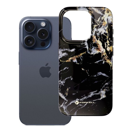 Forcell F-Protect Mirage Back Case with MagSafe priekš Apple iPhone 15 Pro - Black Marble - triecienizturīgs silikona-plastikāta aizmugures apvalks / bampers-vāciņš