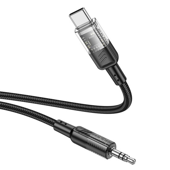 Hoco UPA27 Type-C to 3.5mm Male Stereo Aux Audio cable (length: 1.2M) - Melns - audio vads kabelis