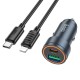 HOCO (Z57A) Car Charger USB / Type-C QC 3.0 / PD 30W with Type-C to Lighning cable - Melns - USB un Type-C Auto lādētājs telefoniem ar Ligtning vadu