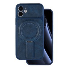 Luxgrip MagSafe Back Case with Stand priekš Apple iPhone 12 - Zils - mākslīgās ādas aizmugures apvalks ar statīvu