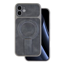 Luxgrip MagSafe Back Case with Stand priekš Apple iPhone 12 - Pelēks - mākslīgās ādas aizmugures apvalks ar statīvu