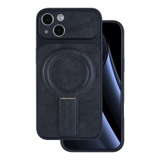 Luxgrip MagSafe Back Case with Stand priekš Apple iPhone 13 - Melns - mākslīgās ādas aizmugures apvalks ar statīvu