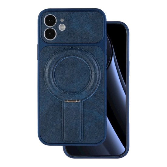 Luxgrip MagSafe Back Case with Stand priekš Apple iPhone 13 - Zils - mākslīgās ādas aizmugures apvalks ar statīvu