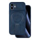Luxgrip MagSafe Back Case with Stand priekš Apple iPhone 13 - Zils - mākslīgās ādas aizmugures apvalks ar statīvu