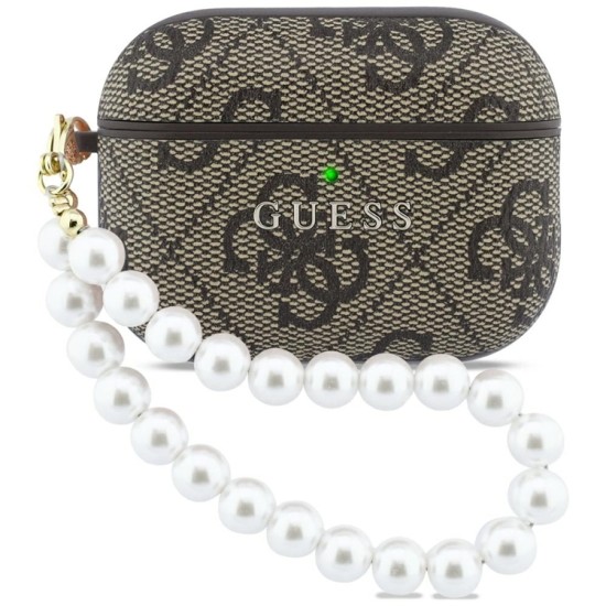 Guess GUAP3P4E4PSW PU 4G Classic Logo Pearl Strap Collection Case priekš Apple Airpods Pro 3 - Brūns - mākslīgās ādas apvalks bezvadu austiņu lādēšanas ierīcei