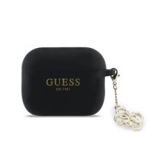 Guess GUAP3LECG4K Silicone Charm 4G Collection Case priekš Apple Airpods Pro 3 - Melns - silikona apvalks bezvadu austiņu lādēšanas ierīcei