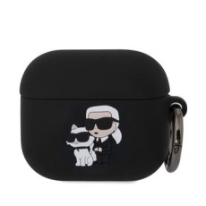 Karl Lagerfeld KLAP3RUNKC Silicone Karl and Choupette Heads Series Case priekš Apple Airpods Pro 3 - Melns - silikona apvalks bezvadu austiņu lādēšanas ierīcei