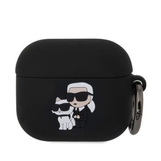 Karl Lagerfeld KLAP3RUNKC Silicone Karl and Choupette Heads Series Case priekš Apple Airpods Pro 3 - Melns - silikona apvalks bezvadu austiņu lādēšanas ierīcei