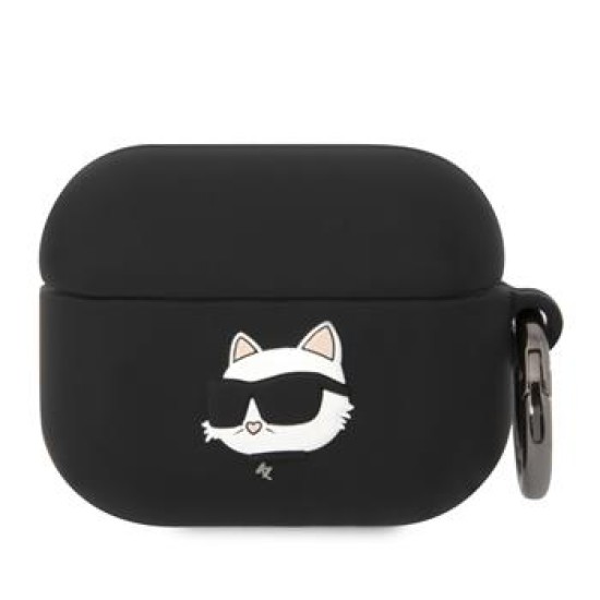 Karl Lagerfeld KLAP3RUNCHK Silicone 3D Choupette Head Case priekš Apple Airpods Pro 3 - Melns - silikona apvalks bezvadu austiņu lādēšanas ierīcei