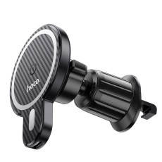 Hoco 15W Wireles QI Charger Air Vent Car Holder with MagSafe - Melns - Auto turētājs ventilācijas režģa ar iebūvētu bezvadu lādētāju
