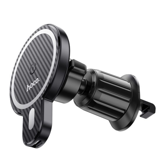 Hoco 15W Wireles QI Charger Air Vent Car Holder with MagSafe - Melns - Auto turētājs ventilācijas režģa ar iebūvētu bezvadu lādētāju