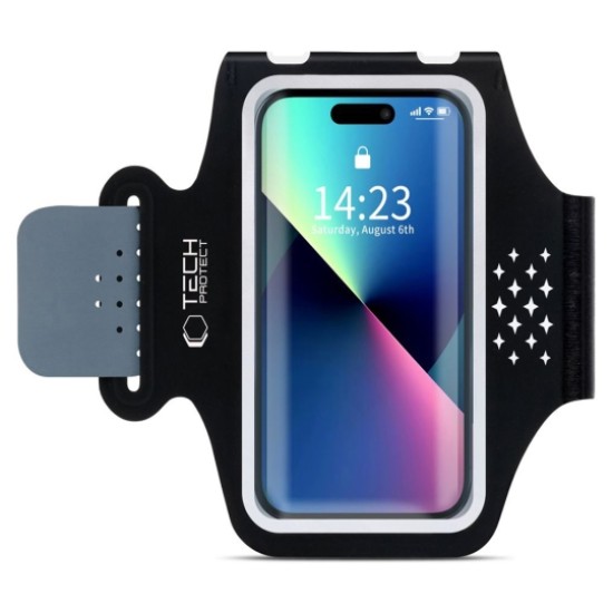 Tech-Protect M5 Universal Sport Armband priekš viedtālruņiem ar 6.5 inch ekrānu - Melns - Universāls maks ietvars - Sporta futlāris rokas aproce fitnesam saite