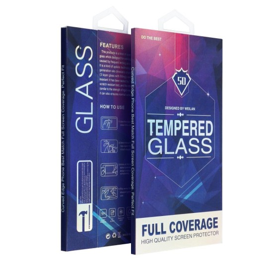 5D Full Glue Tempered Glass Screen Protector priekš Samsung Galaxy S22 5G S901 - Melns - Ekrāna Aizsargstikls / Bruņota Stikla Aizsargplēve