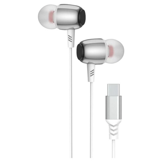 BlueStar M09C Wired Stereo Earphones with Microphone USB Type-C - Baltas - Universālas USB-C stereo austiņas ar mikrofonu un pulti