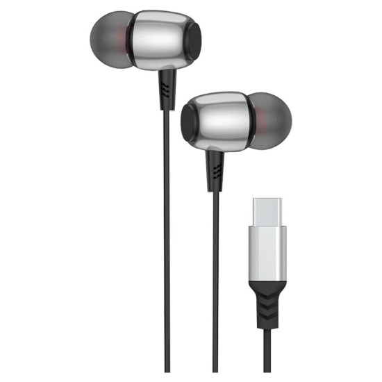 BlueStar M09C Wired Stereo Earphones with Microphone USB Type-C - Melnas - Universālas USB-C stereo austiņas ar mikrofonu un pulti