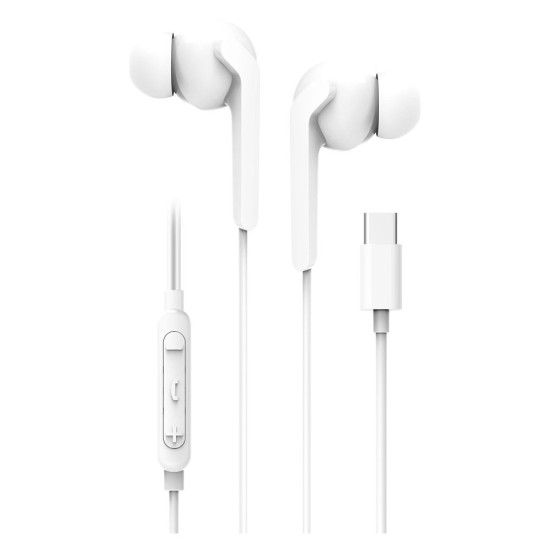 BlueStar M15C Wired Stereo Earphones with Remote and Microphone USB Type-C - Baltas - Universālas USB-C stereo austiņas ar mikrofonu un pulti