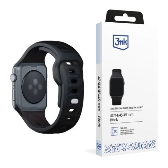 3MK Silicone Watch Band (Large size) priekš Apple Watch 42 / 44 / 45 / 46mm / Ultra 49 mm - Melns - silikona siksniņa (josta) priekš pulksteņiem