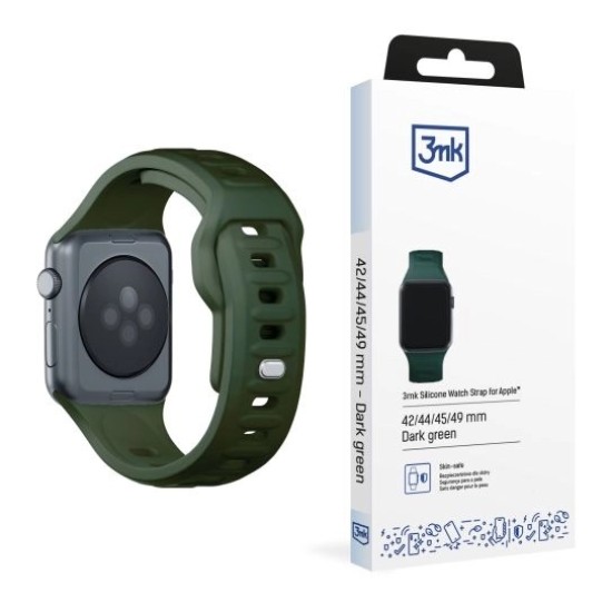 3MK Silicone Watch Band (Large size) priekš Apple Watch 42 / 44 / 45 / 46mm / Ultra 49 mm - Tumši Zaļš - silikona siksniņa (josta) priekš pulksteņiem