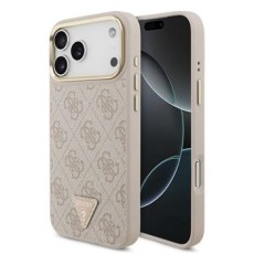 Guess PU Leather 4G Strass Triangle Logo Gold Frame MagSafe Collection Back Case GUHMP18XP4GTDGMP priekš Apple iPhone 17 Pro Max - Rozā - mākslīgās ādas aizmugures apvalks / bampers-vāciņš