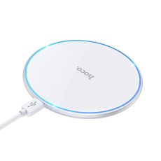 Hoco CW6 Pro Wireless Charger 15W with LED light - Balts - Induktīvs bezvadu USB lādētājs paliktnis