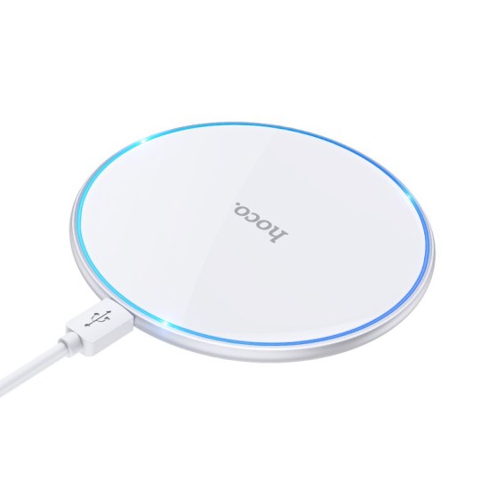 Hoco CW6 Pro Wireless Charger 15W with LED light - Balts - Induktīvs bezvadu USB lādētājs paliktnis