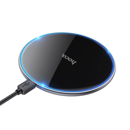 Hoco CW6 Pro Wireless Charger 15W with LED light - Melns - Induktīvs bezvadu USB lādētājs paliktnis