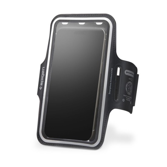 Spigen A703 Universal Sport Armband priekš viedtālruņiem ar 6.5 - 6.9 inch ekrānu - Melns - Universāls maks ietvars - Sporta futrālis rokas aproce fitnesam saite