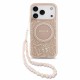Guess IML Flowers Allover Strap MagSafe Collection Back Case GUHMP18LHCPOFPP priekš Apple iPhone 17 Pro / 18 Pro - Rozā - silkona-plastikāta aizmugures apvalks ar auklu / bampers-vāciņš