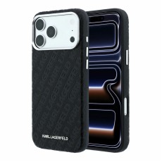 Karl Lagerfeld PU Grained Allover Semi Wrap Magsafe series Back Case KLHMP18LPSKLFOFK priekš Apple iPhone 17 Pro / 18 Pro - Melns - mākslīgās ādas aizmugures apvalks / bampers-vāciņš