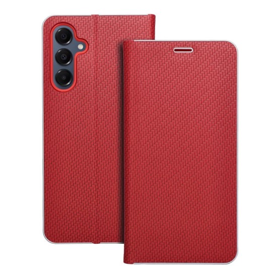 Luna Carbon Book Case priekš Samsung Galaxy A57 5G A576 - Sarkans - sāniski atverams maciņš ar stendu / grāmatveida maks