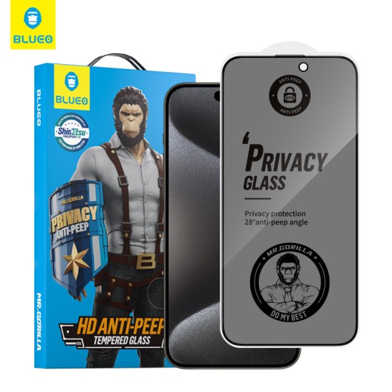 Mr. Monkey 5D Strong Privacy Full Glue Tempered Glass protector priekš Apple iPhone 18 Pro - Melns - Ekrāna Aizsargstikls / Bruņota Stikla Aizsargplēve