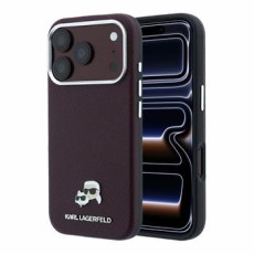 Karl Lagerfeld PU Grained Semi Wrap K&CH Heads Magsafe Series Back Case KLHMP18X6PSKCHLR priekš Apple iPhone 17 Pro Max / 18 Pro Max - Bordo - mākslīgās ādas aizmugures apvalks / bampers-vāciņš