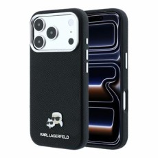 Karl Lagerfeld PU Grained Semi Wrap K&CH Heads Magsafe Series Back Case KLHMP18X6PSKCHLK priekš Apple iPhone 17 Pro Max / 18 Pro Max - Melns - mākslīgās ādas aizmugures apvalks / bampers-vāciņš