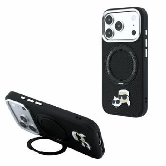 Karl Lagerfeld PU Grained K&CH Heads Ring Stand Magsafe series Back Case KLHMP18XPSRSKCHK для Apple iPhone 17 Pro Max / 18 Pro Max - Чёрный - чехол-накладка из искусственной / бампер-крышка