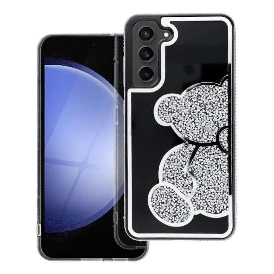 Teddy Bear Back Case priekš Samsung Galaxy S26 FE 5G S741 - Melns / Sudrabains - silikona-plastikāta aizmugures apvalks / bampers-vāciņš
