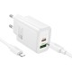 Hoco Travel charger USB / Type-C 3A QC 4.0 / PD 20W with Type-C to Lightning Cable - Balts - Ātrs tīkla lādētājs ar Type-C uz Lightning vadu