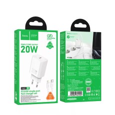 Hoco Travel charger QC 3.0 / PD 20W with Type-C to Lightning Cable - Balts - Ātrs tīkla lādētājs ar USB-C vadu uz Lightning vadu