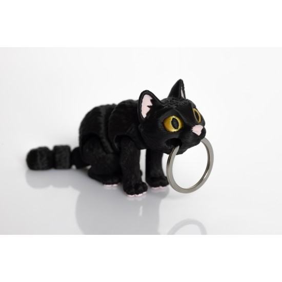 Bitty Beasts 3D Print Keychain - Cat (Melns) - Atslēgu piekariņš / Somas piekariņš
