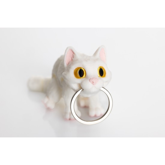 Bitty Beasts 3D Print Keychain - Cat (Balts) - Atslēgu piekariņš / Somas piekariņš