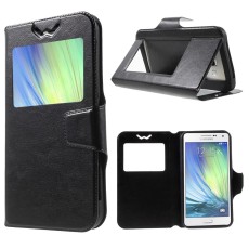 Universal Crazy Horse Window Leather Case, Size: 151 x 80 x 10mm - Black - sāniski atverams maciņš ar stendu un lodziņu (ādas maks, grāmatiņa, leather book wallet case cover stand)