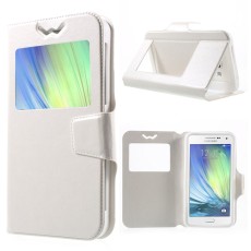 Universal Crazy Horse Window Leather Case, Size: 151 x 80 x 10mm - White - sāniski atverams maciņš ar stendu un lodziņu (ādas maks, grāmatiņa, leather book wallet case cover stand)